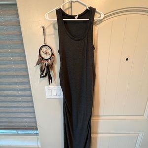 NWOT PinkBlush Charcoal Grey Ruched Fitted Maternity Maxi Dress sz Medium